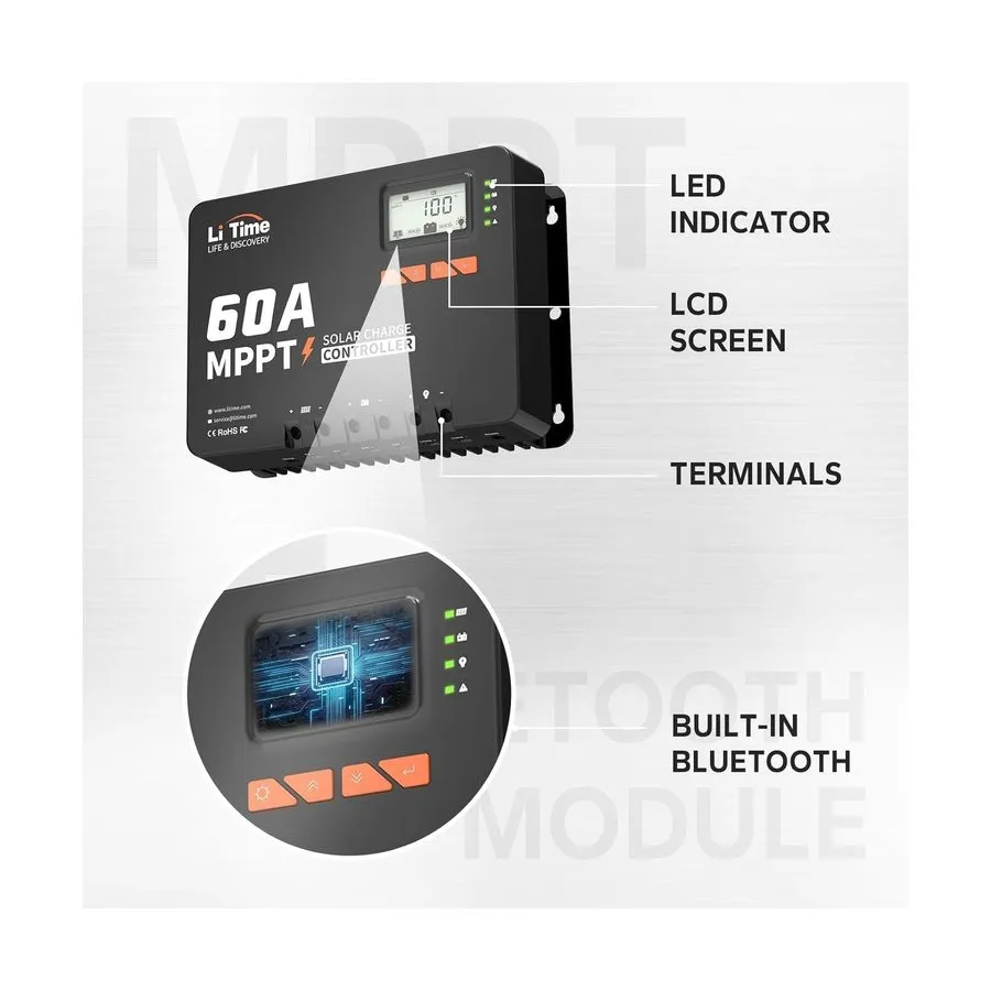 Аккумулятор LiTime 60A MPPT 12V/24V/36V/48V/Auto DC Input Solar Charge Controlle