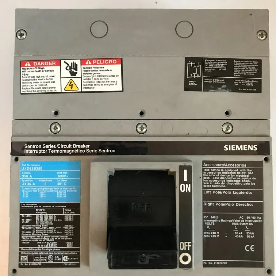 Автоматический выключатель Siemens JXD63B350 Sentron Series Circuit Breaker 350A