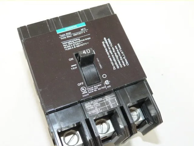 Автоматический выключатель Siemens BQD340 3 Pole 40Amp, 480V Circuit Breaker Bla
