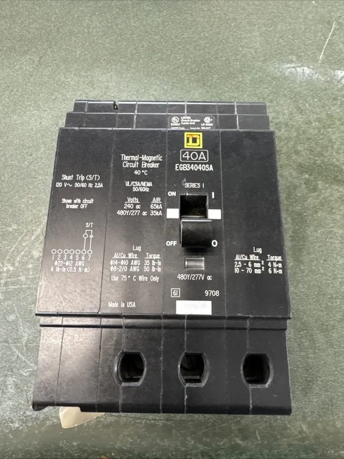 Автоматический выключатель EGB34040SA Square D 40 Amp 480V 3 Pole 120V Shunt Tri — фото лота 1