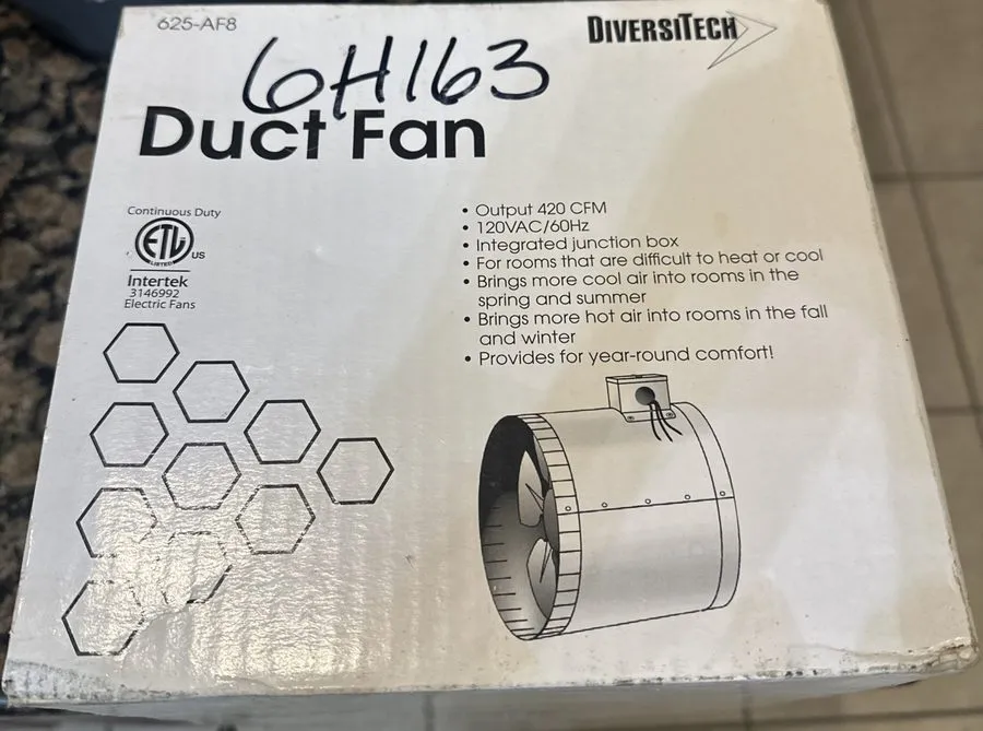 Вентилятор Diversitech 625-AF8 Duct Fan 120 VAC 420 CFM