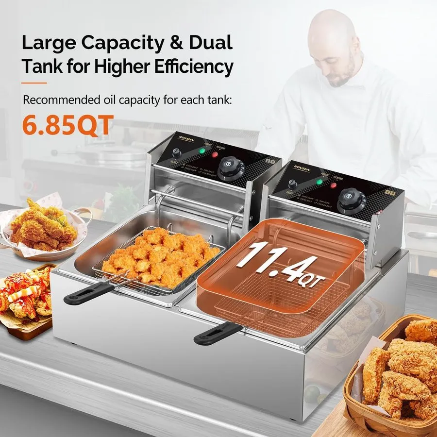 Фритюрница Commercial Electric Dual Tank Deep Fryer 22.8QT 3400W with Baskets ET — фото лота 2