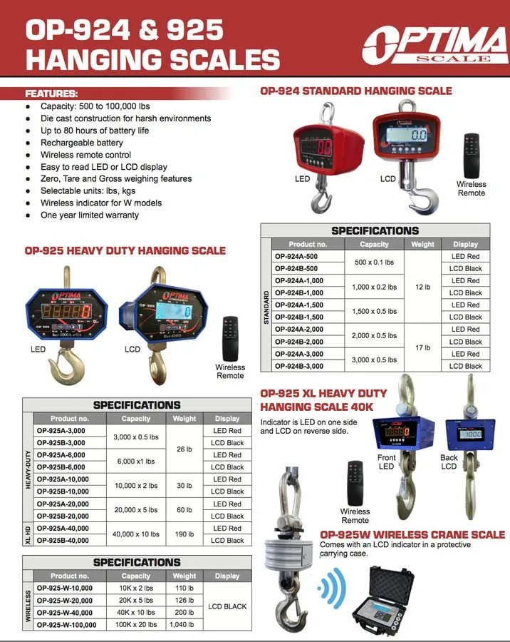 Весы Optima Scale OP-925 6,000 Digital Heavy Duty Industrial Hanging LCD Crane S