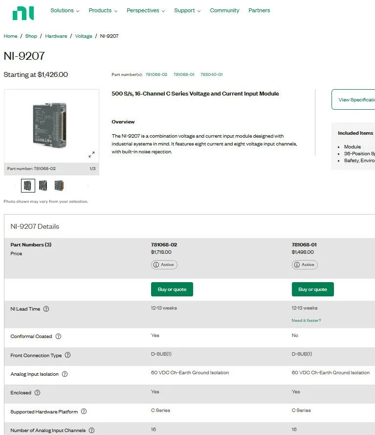Модуль ввода-вывода National Instruments NI-9207 Analog Input Module