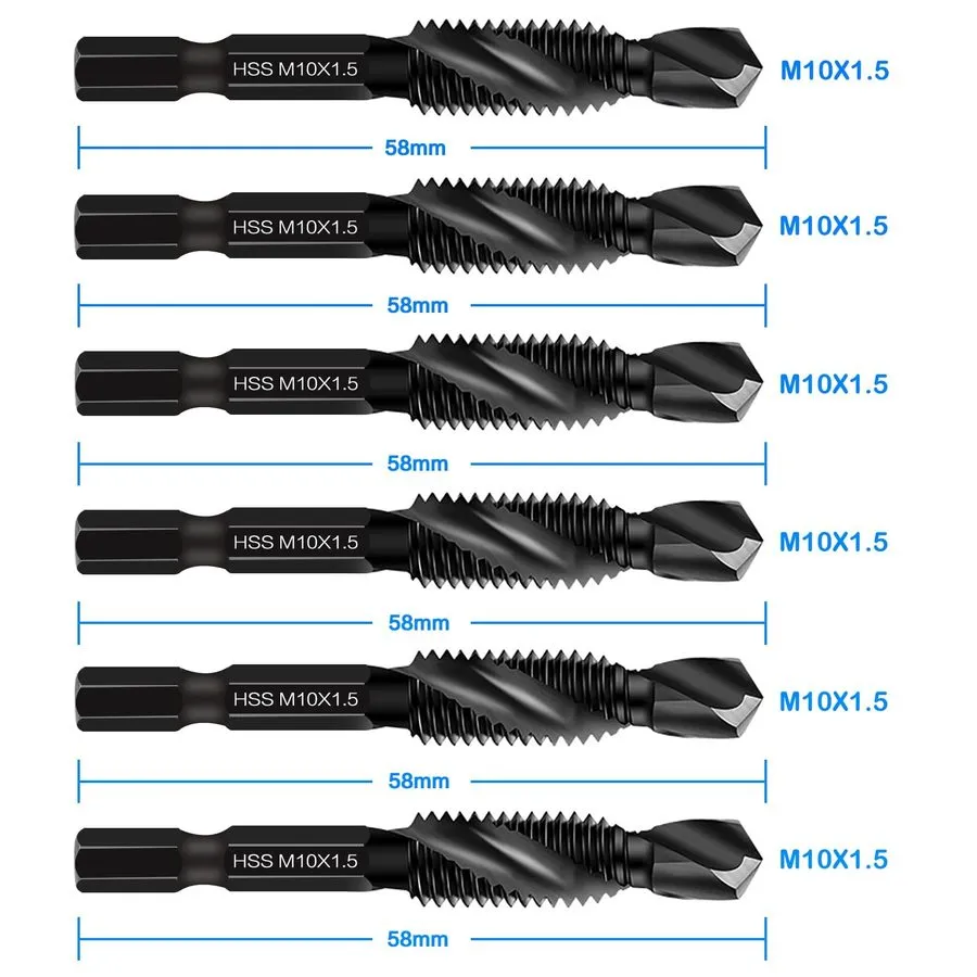 Режущий инструмент 6 Pack M10x1.5 Combination Drill Tap Bit Set 1/4 Inch Hex Sha