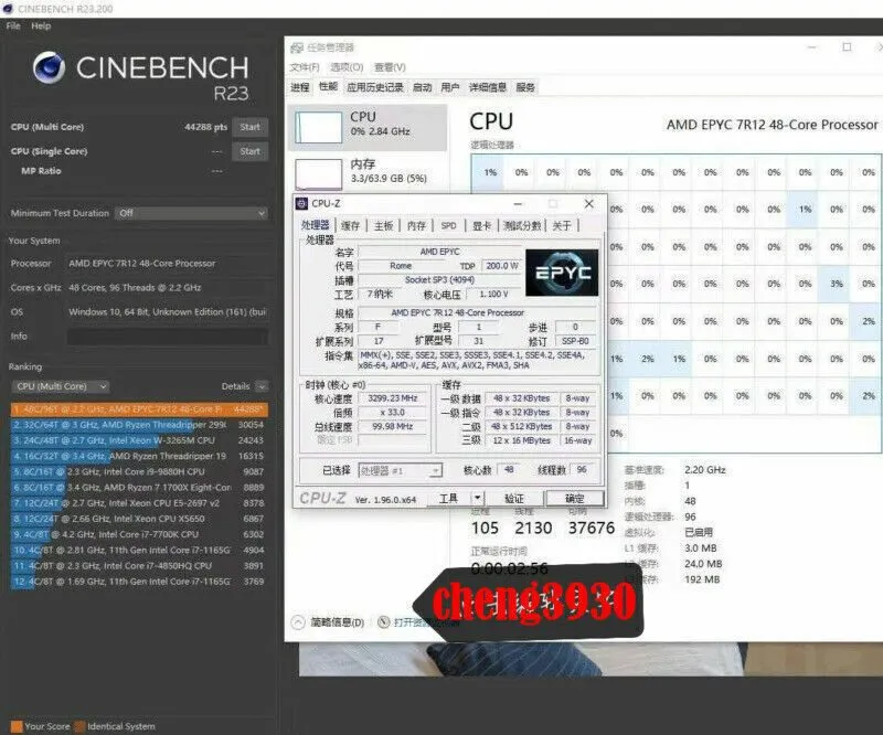Процессор AMD EPYC 7R12 CPU 48 Core Processor 2.2-3.3GHz 192MB L3 Cache Unlocked