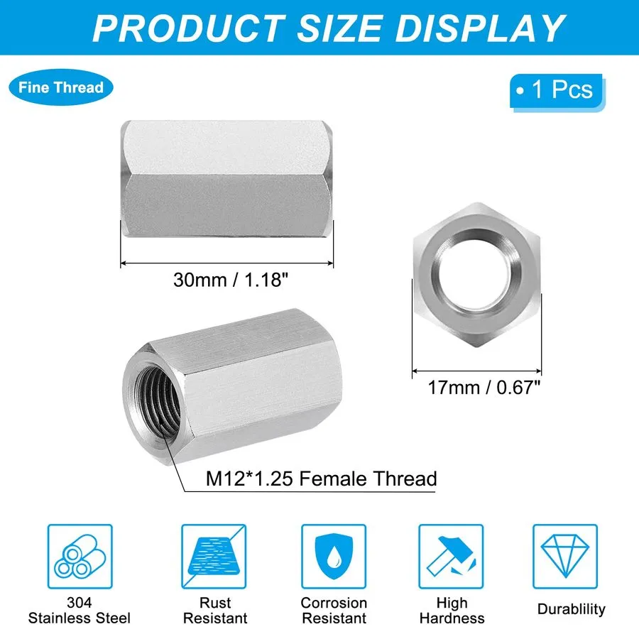 Датчик M12 x 1.25-Pitch 50mm Length 304 Stainless Steel Hex Coupling Nut Connect