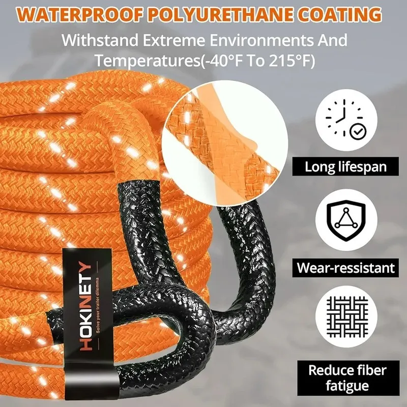 Такелажная скоба 1.26IN x 30FT Kinetic Snatch Recovery Rope Towing 55K Lbs W/ Sh — фото лота 2