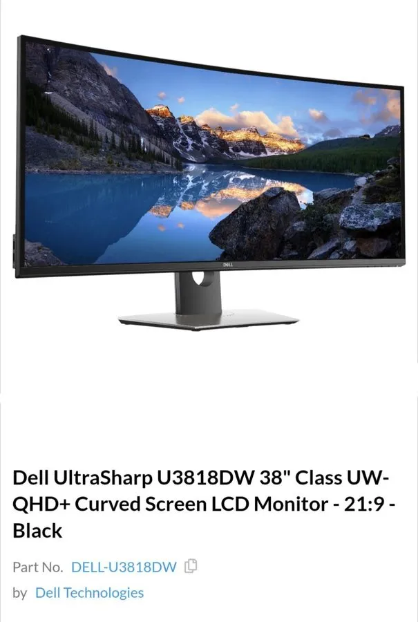 Монитор Dell UltraSharp U3818DW 38" Curved LCD Monitor 3840x1600 21:9 HDMI/DP/US — фото лота 2