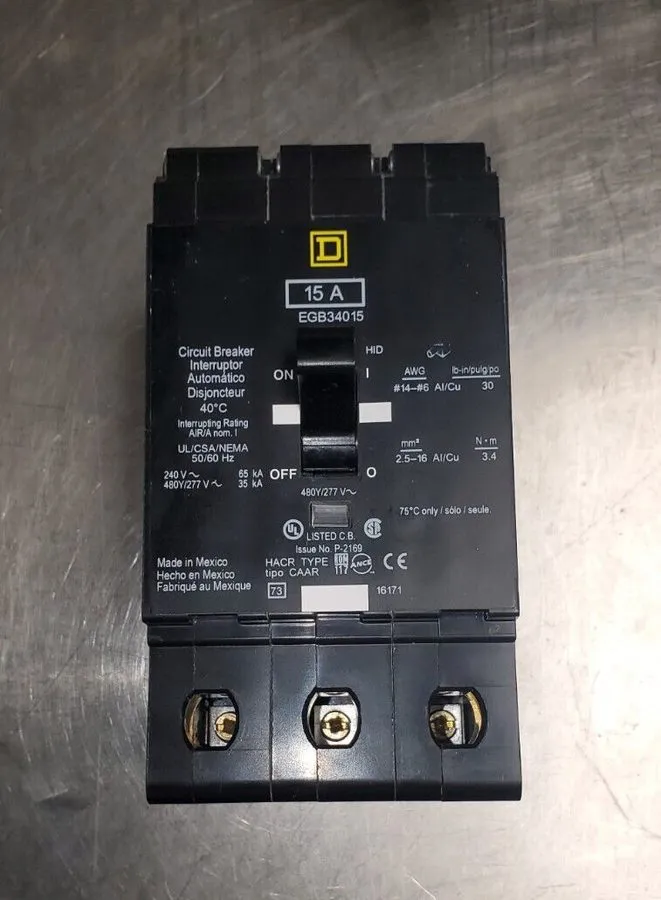 Автоматический выключатель SQUARE D EGB34015 Circuit Breaker,15A,Bolt On,277/480