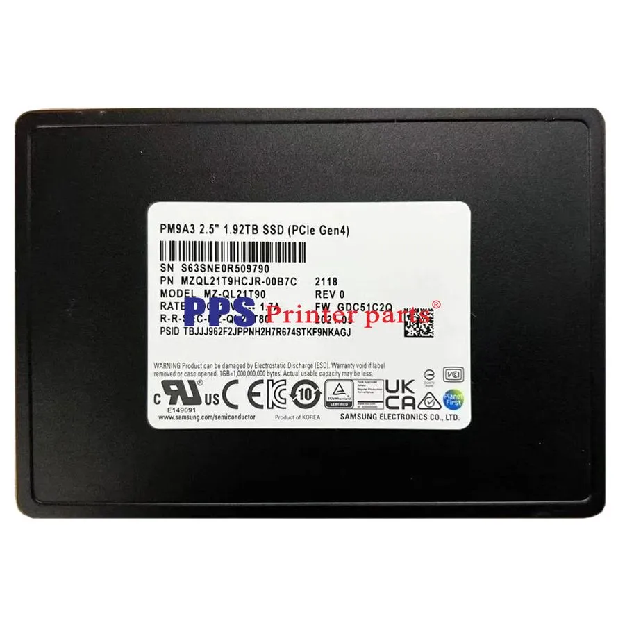 SSD-накопитель Samsung PM9A3 1.92TB U.2 SSD PCIE 4.0 NVME MZ-QL21T90 MZQL21T9HCJ