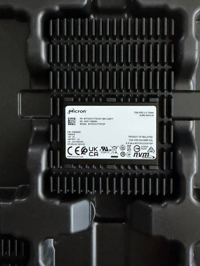 SSD-накопитель Micron 7500 Pro 7.68TB U.3 PCIe 4.0 NVMe SSD MTFDKCC7T6TGP