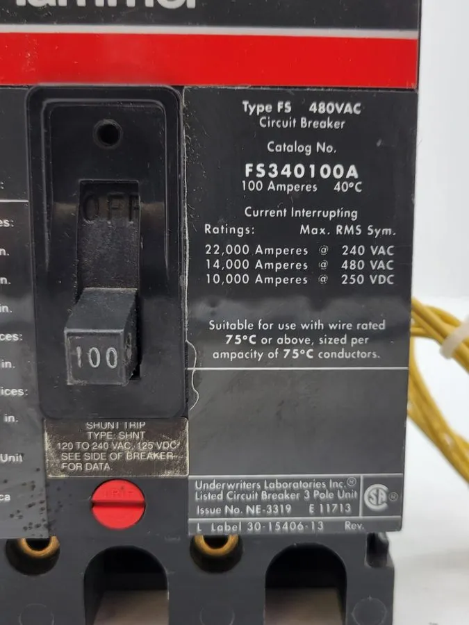 Автоматический выключатель General Electric FS340100A Circuit Breaker 100A 3P 48