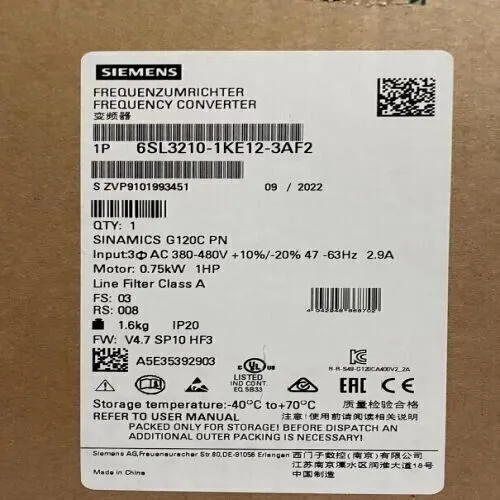 Частотный преобразователь Siemens SINAMICS G120C PN 6SL3210-1KE12-3AF2 0.75kW PR
