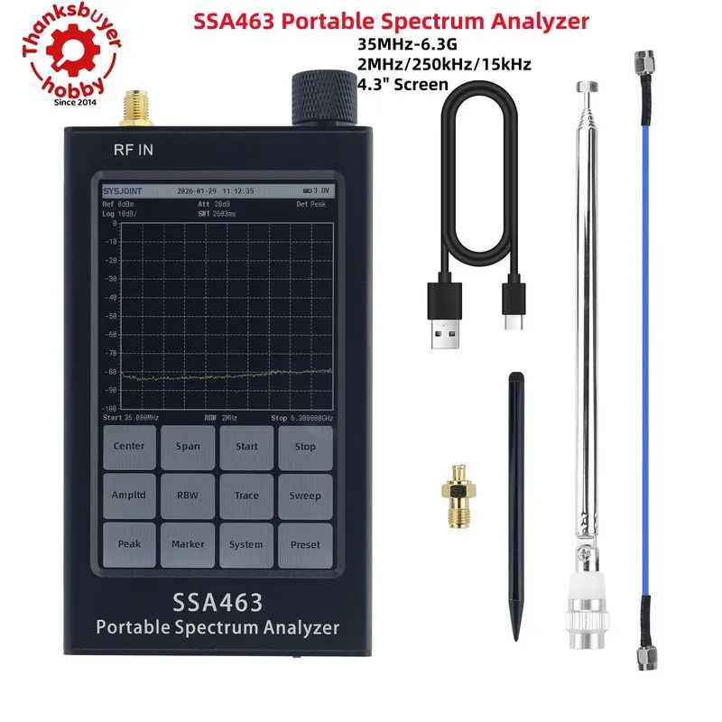 Анализатор спектра SSA463 4.3" Portable 35M-6.3G Spectrum Analyzer 2MHz/250kHz/1