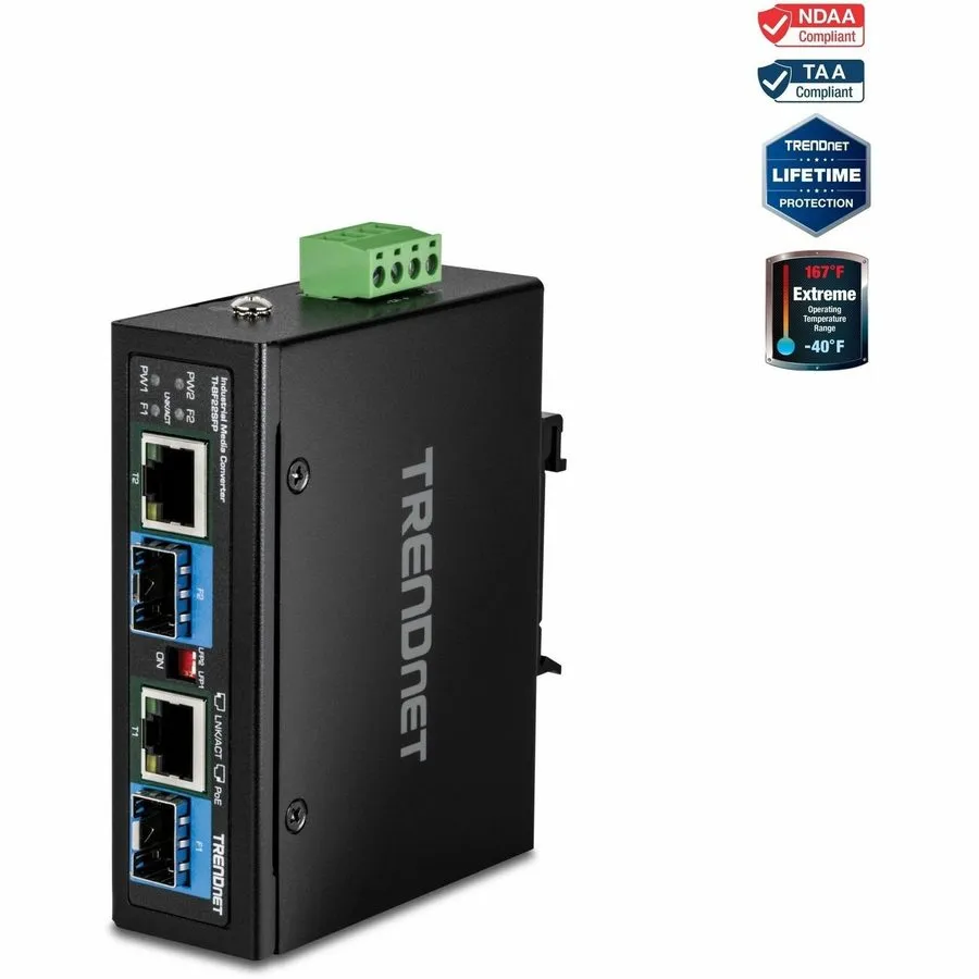 Медиаконвертер TRENDnet 2-Port Industrial SFP to Gigabit PoE++ Media Converter T