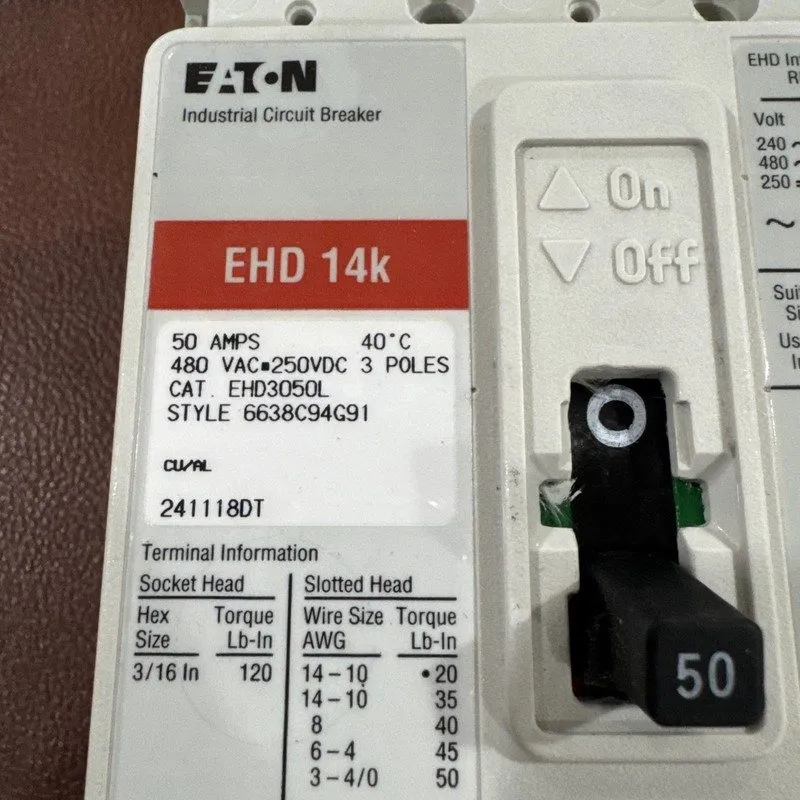 Автоматический выключатель Eaton EHD3050L Molded Case Circuit Breaker 3p 50a Amp — фото лота 2
