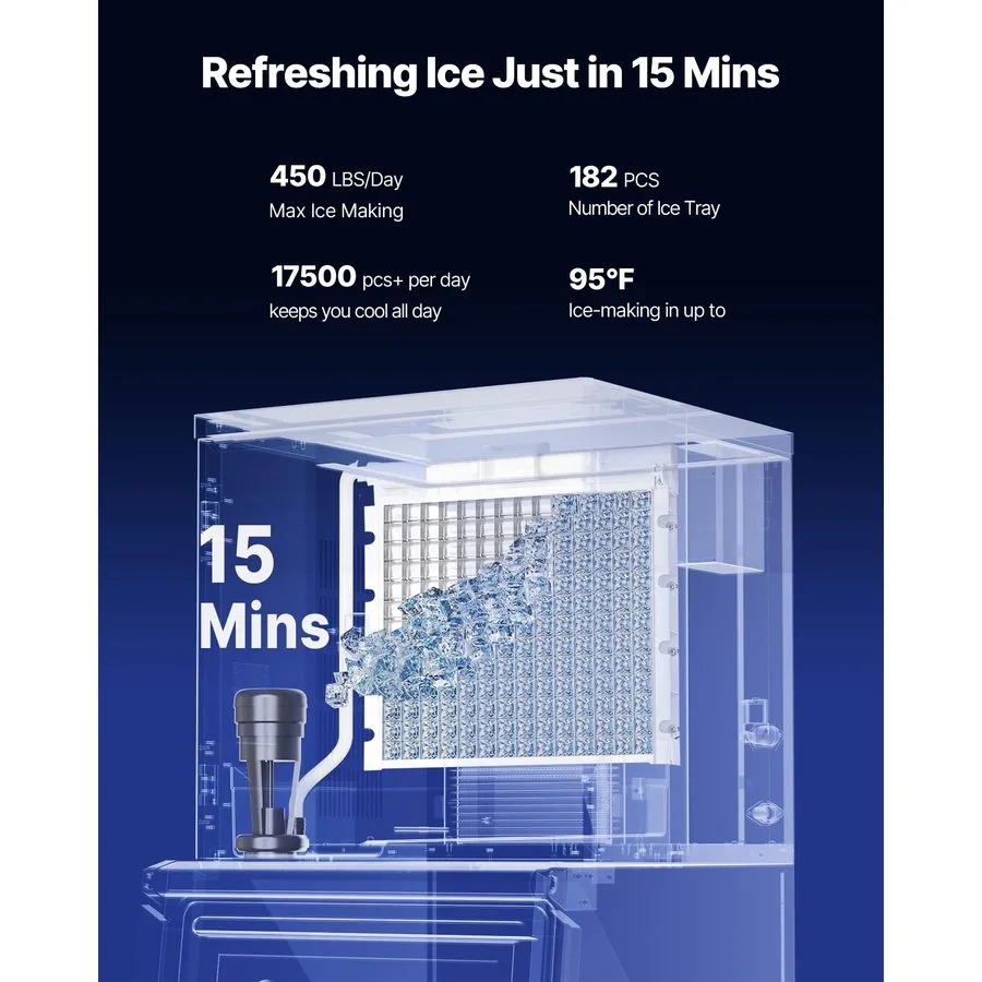 Льдогенератор Commercial Ice Maker Machine 450LBS/24H, Stainless Steel Undercoun
