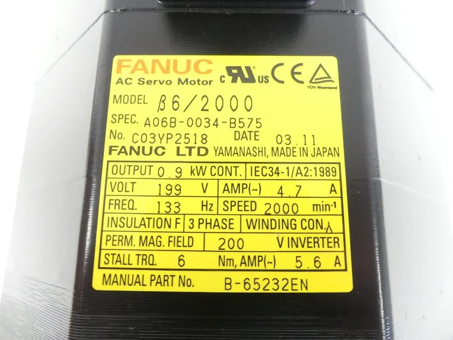 Серводвигатель FANUC A06B-0034-B575 beta6/2000 AC Servo Motor 0.9kW 6Nm 2000rpm 