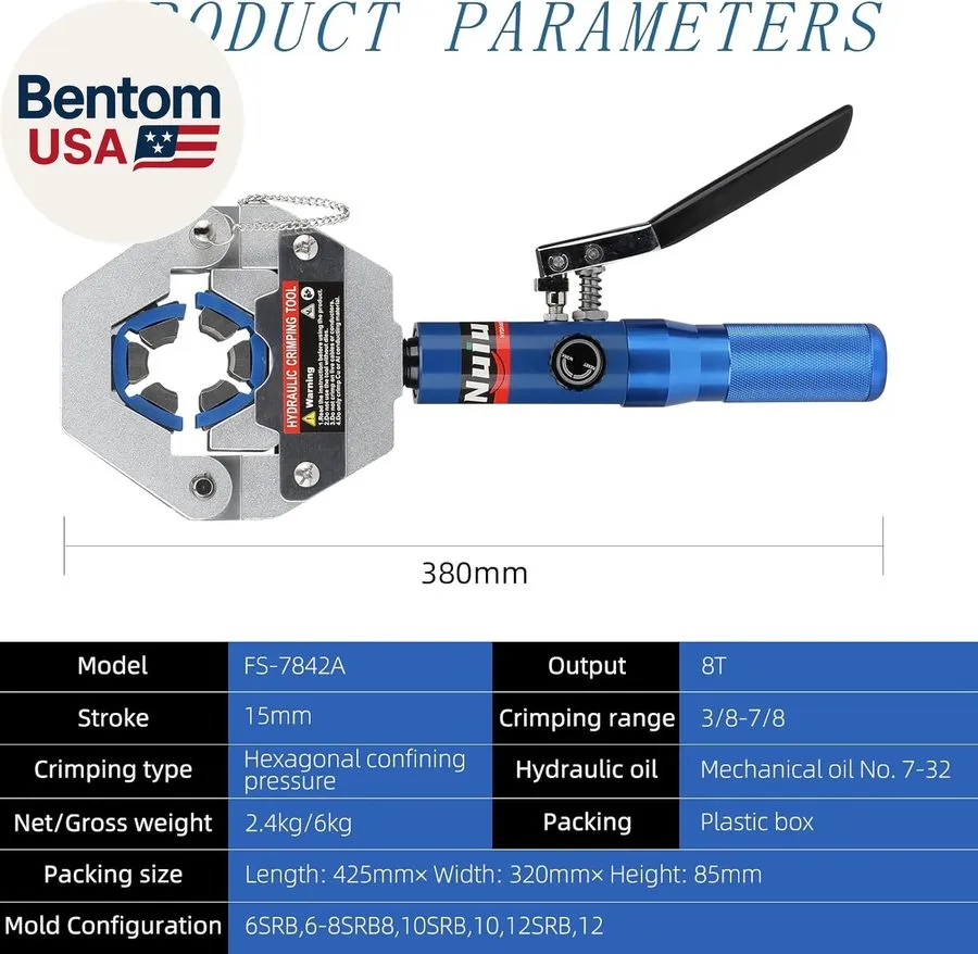 Трубопроводная арматура Nuiu FS-7842A Hydraulic Hose Crimper Kit 8T 17 inches x  — фото лота 2