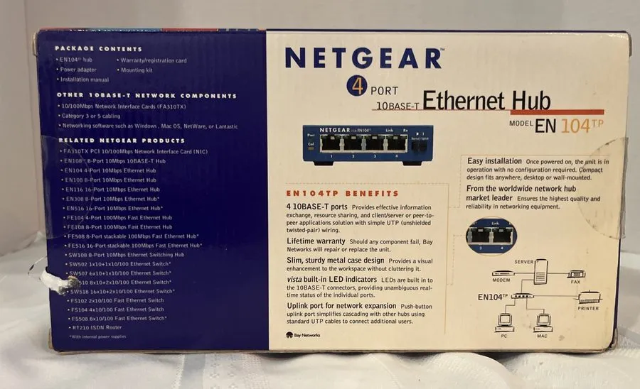 Коммутатор Netgear EN104TP Four Port Ethernet Hub 10Mbps