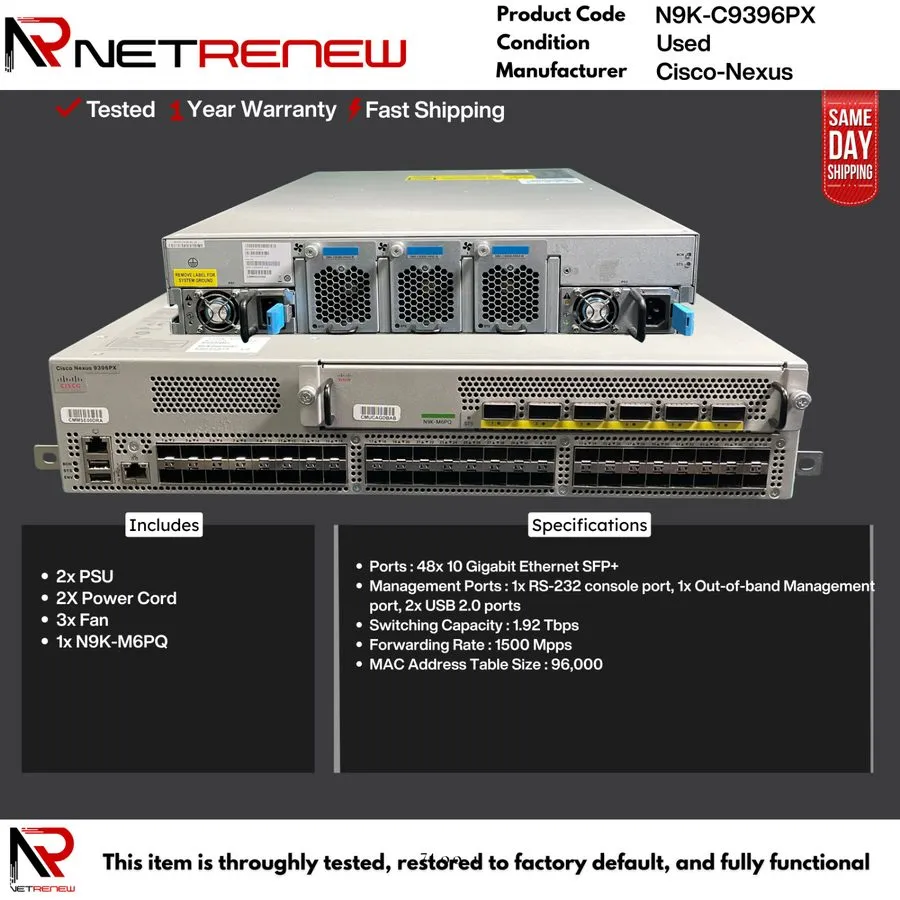 Коммутатор Cisco Nexus N9K-C9396PX 48-Port 10GbE SFP+ Switch w/N9K-M6PQ