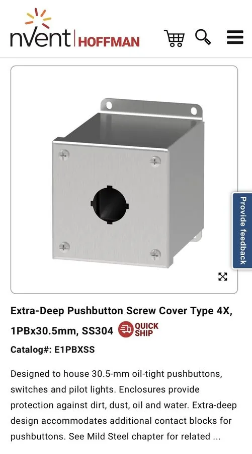 Монтажный шкаф Hoffman E1PBXSS, 4" x 4.75" x 4", 304 SS, One Hole, Pushbutton En — фото лота 1