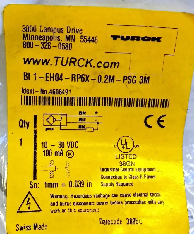 Датчик приближения Turck BI 1-EH04-RP6X-0.2M-PSG 3M Stainless Steel Inductive Pr