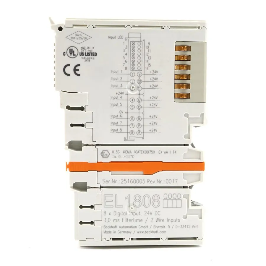 Модуль ввода-вывода EL1808 Beckhoff EtherCAT Digital Input Terminal, 24VDC, 8DI,