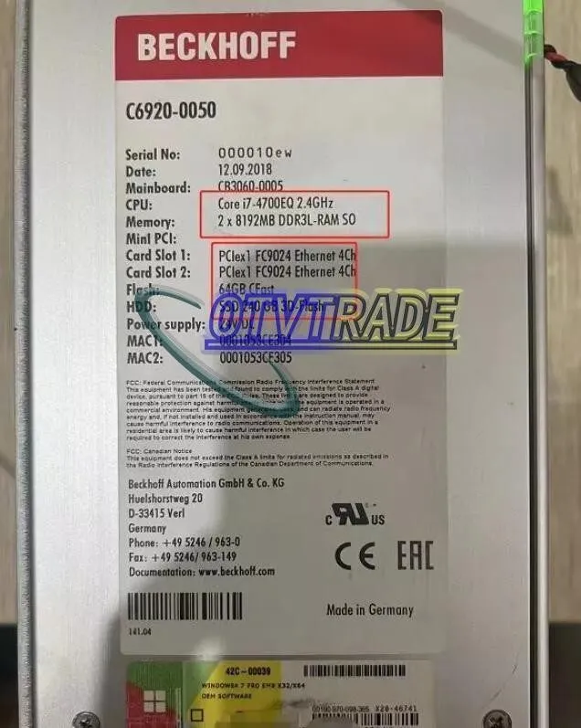 IIoT-устройство BECKHOFF C6920-0050 Control cabinet Industrial