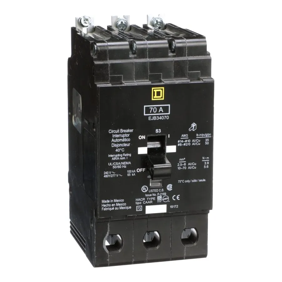 Автоматический выключатель Square D EJB34070 3 Pole 70 Amp 480V Circuit Breaker 