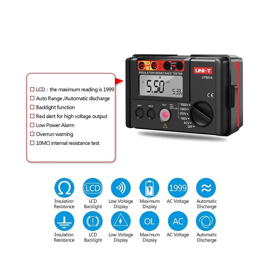 Тестер UNI-T Digital Megohmmeter UT501A Insulation Resistance Tester Black