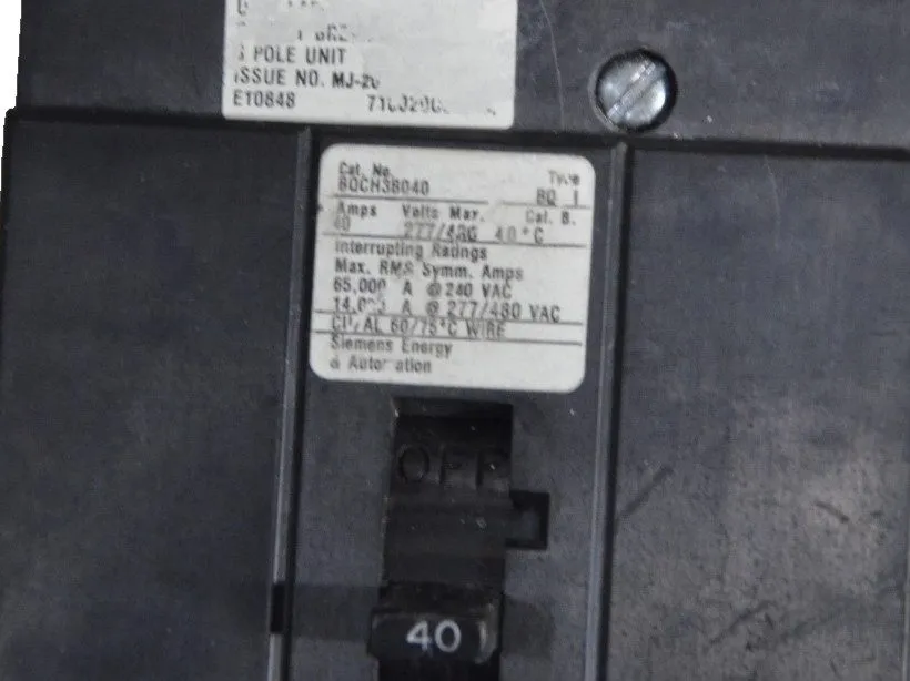 Автоматический выключатель BQCH3B040 Siemens 40A 480V 3P Bolt-In Circuit Breaker