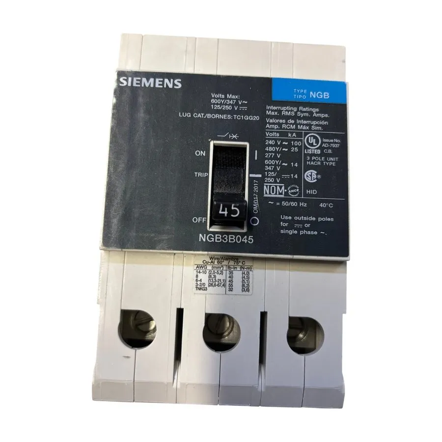 Автоматический выключатель Siemens NGB3B045B 45A 3-Pole 480V Molded Case Circuit