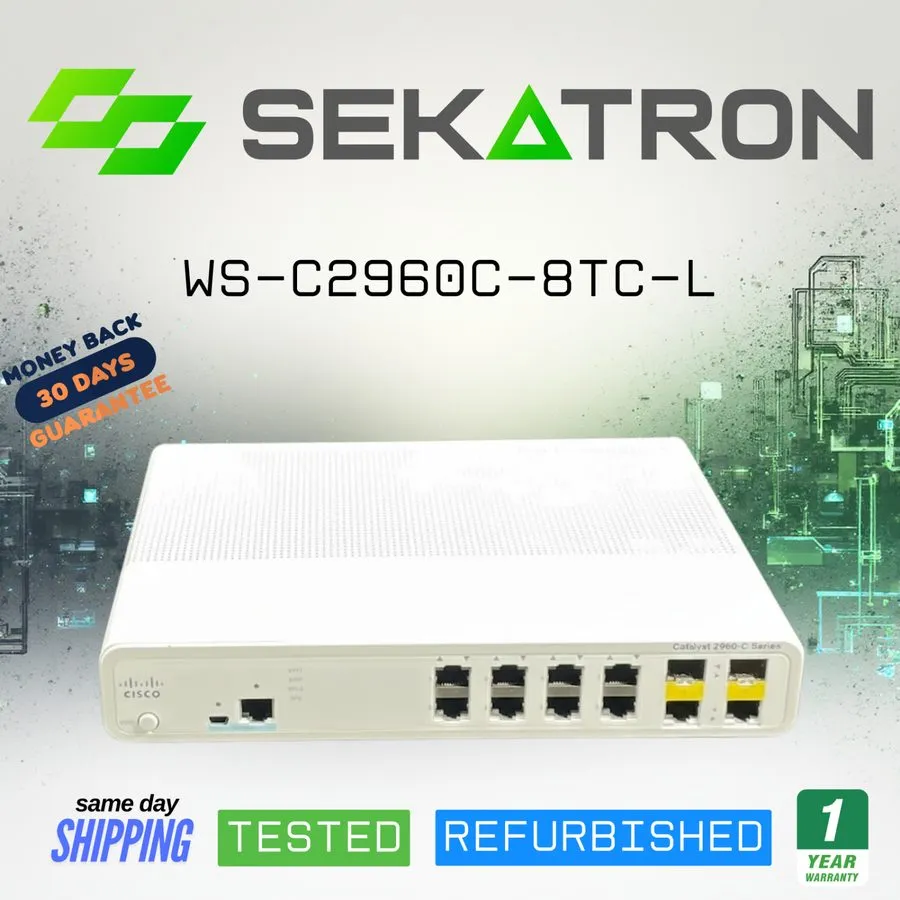 Коммутатор 🔀 Cisco WS-C2960C-8TC-L • 8× Fast Ethernet • 2× Dual-Purpose Uplinks 