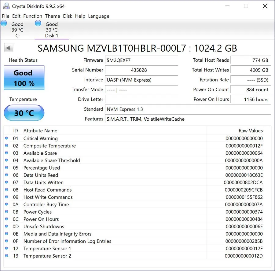 SSD-накопитель Samsung PM981a m.2 1TB NVME 2280 PCIe SSD OPAL MZ-VLB1T0B