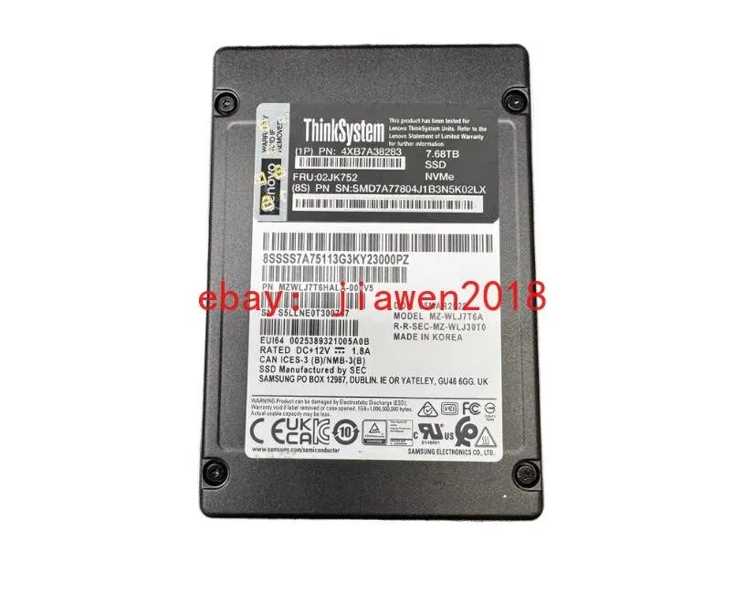 SSD-накопитель 7.68TB Samsung PM1733 SSD DELL 0Y27TR NVME MZ-WLJ7T60 u.2 MZWLJ7T
