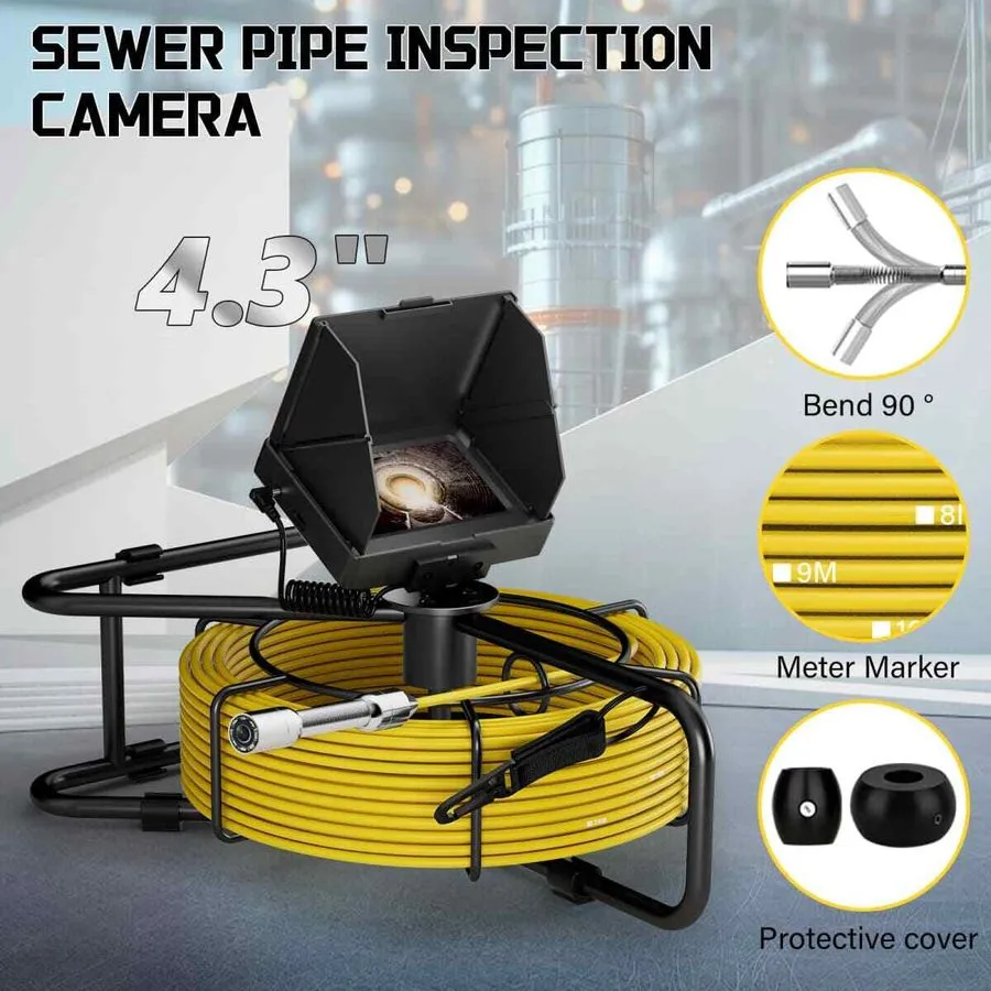 Камера для телеинспекции труб Sewer Camera 4.3 In LCD Monitor 98.4FT/30M HD Drai