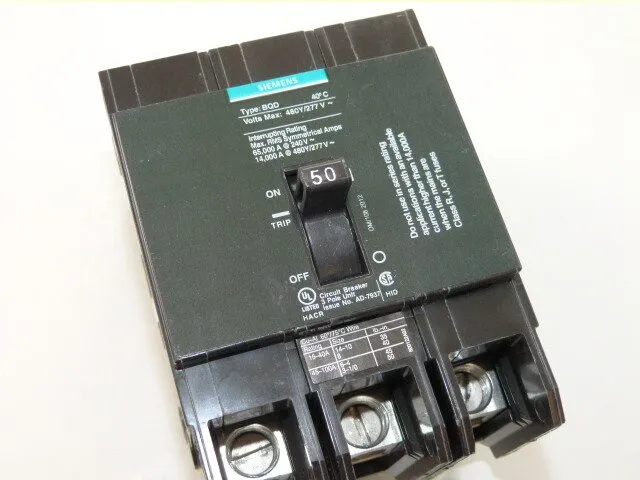 Автоматический выключатель SIEMENS BQD350 50 Amp 3Pole 480V Bolt-On Circuit Brea
