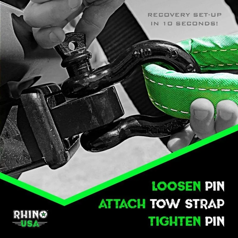 Такелажная скоба Rhino USA 20 ft Tow Strap and Hitch Combo with Shackle RNO-20ST — фото лота 2