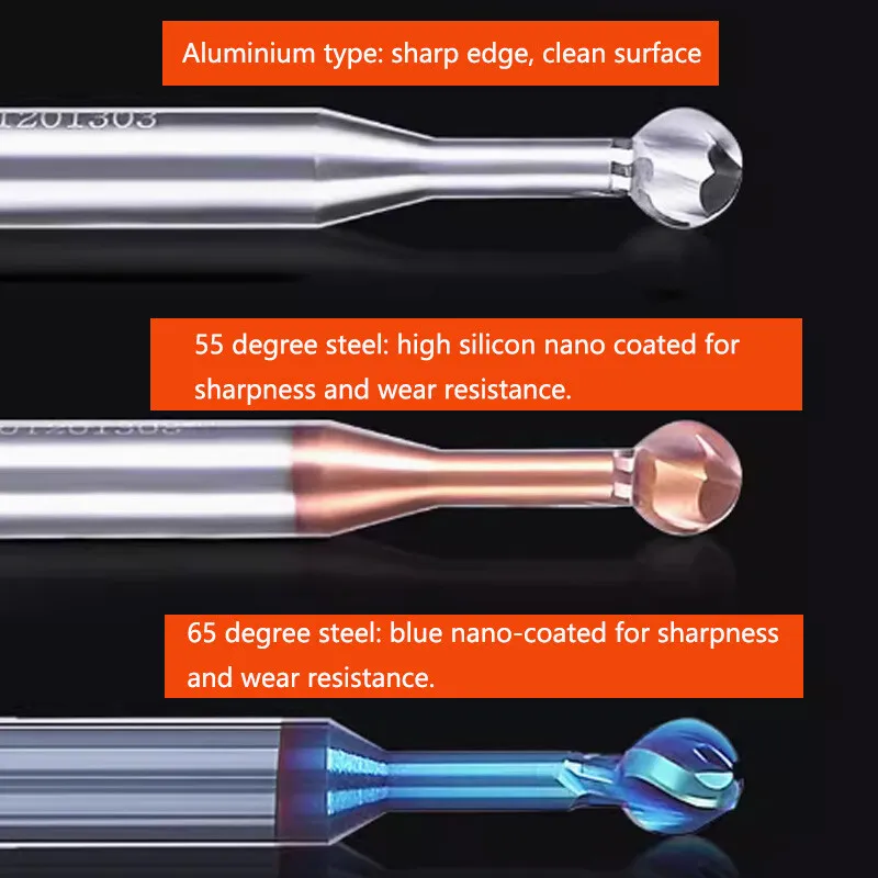 Режущий инструмент R2mm-R7mm Nano Coated Solid Carbide Ball Nose End Mill Lollip — фото лота 2
