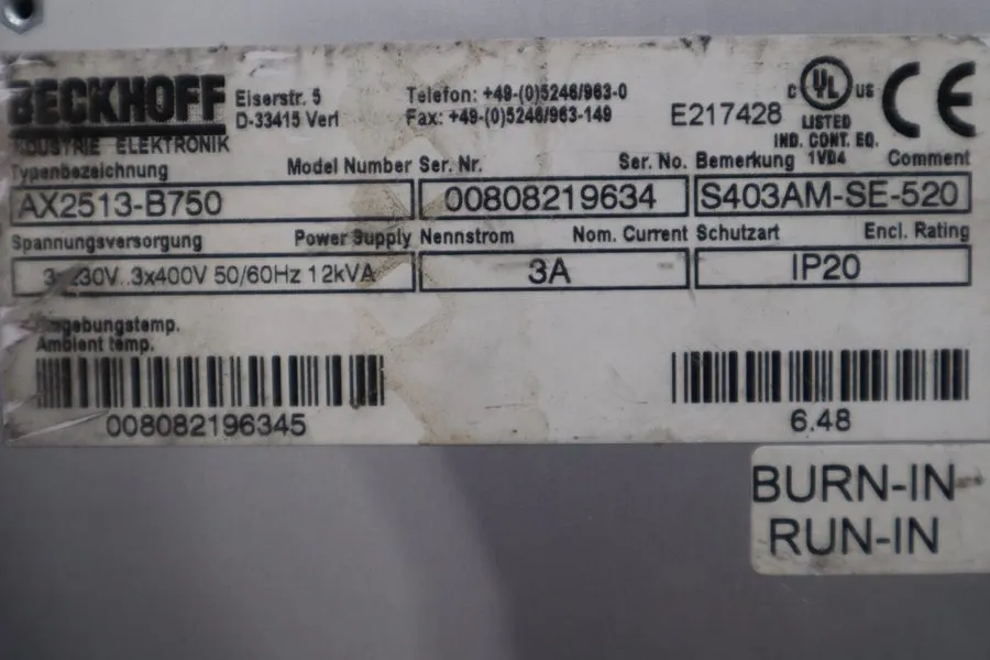Сервопривод BECKHOFF AX2513-B750 Servo Drive 3A IP20
