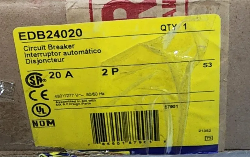 Автоматический выключатель SQUARE D EDB24020 EDB 20 AMP 2P 480V BOLT ON CIRCUIT