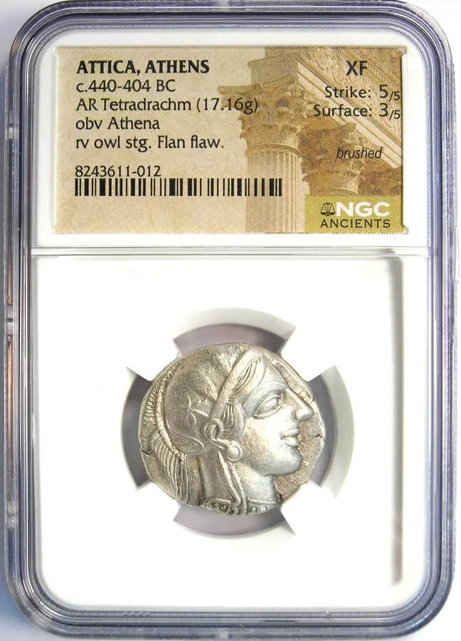 Лабораторный прибор Attica Athens Greek Silver Owl AR Tetradrachm 440-404 BC NGC