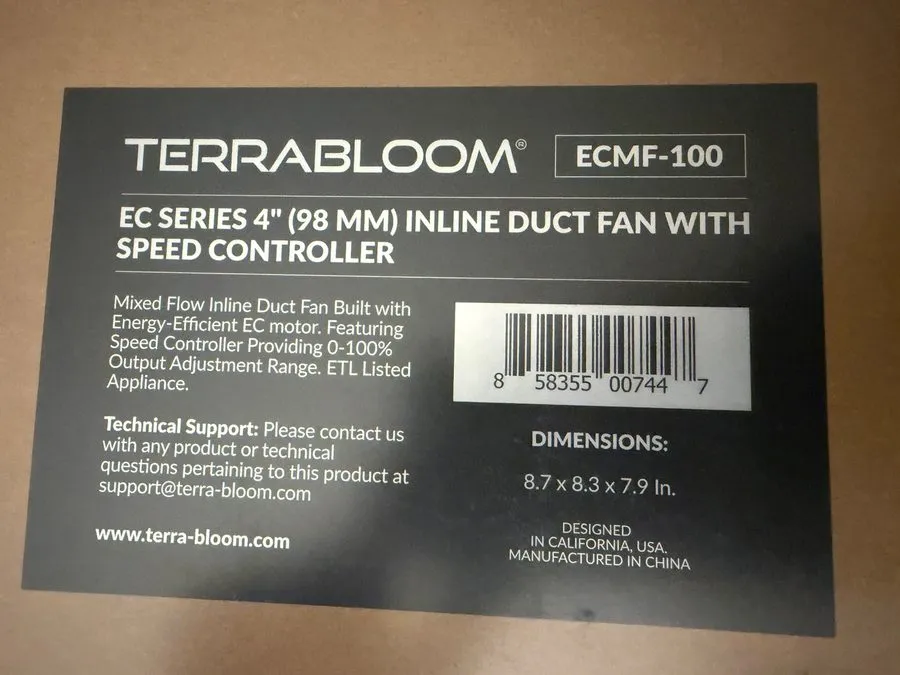 Вентилятор TerraBloom EC Series 4 Inch Inline Duct Fan With Speed Controller ECM — фото лота 2