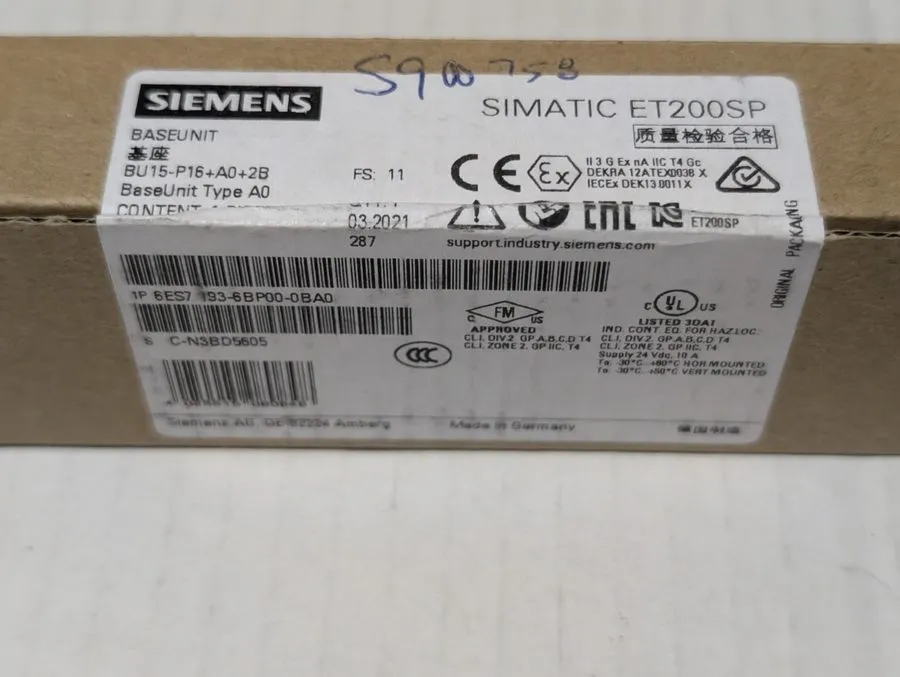 Модуль ввода-вывода Siemens 6ES7193-6BP00-0BA0 SIMATIC ET 200SP, Base Unit BU15-