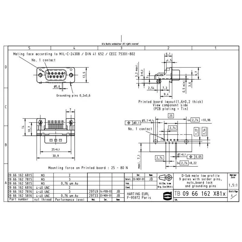 Разъём HARTING Male Connector 09661627816 9-pin