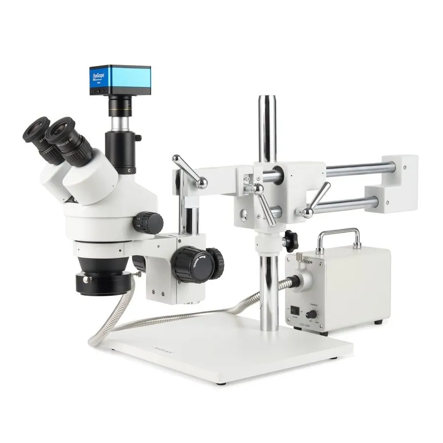 Микроскоп AmScope 7X-90X Trinocular Stereo Fluorescent Boom Microscope+4K 8MP HD