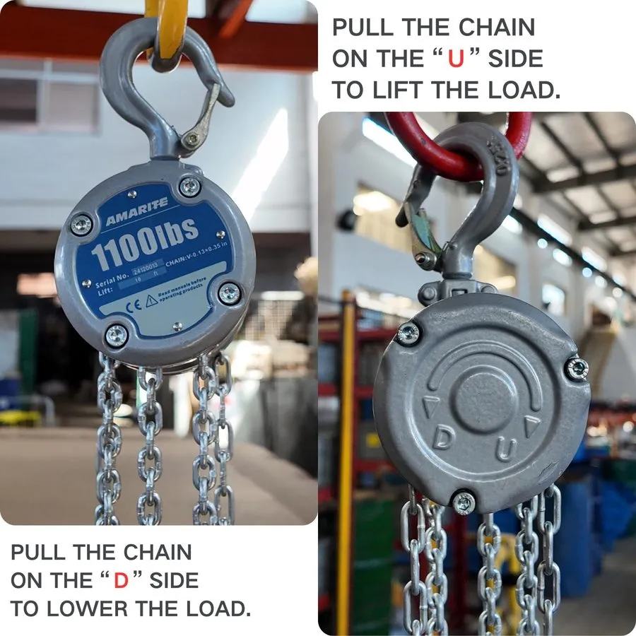Таль Amarite Mini Chain Hoist1/2 Ton/1100 lbs, 10 ft Lift, 10.2 in Headroom — фото лота 1