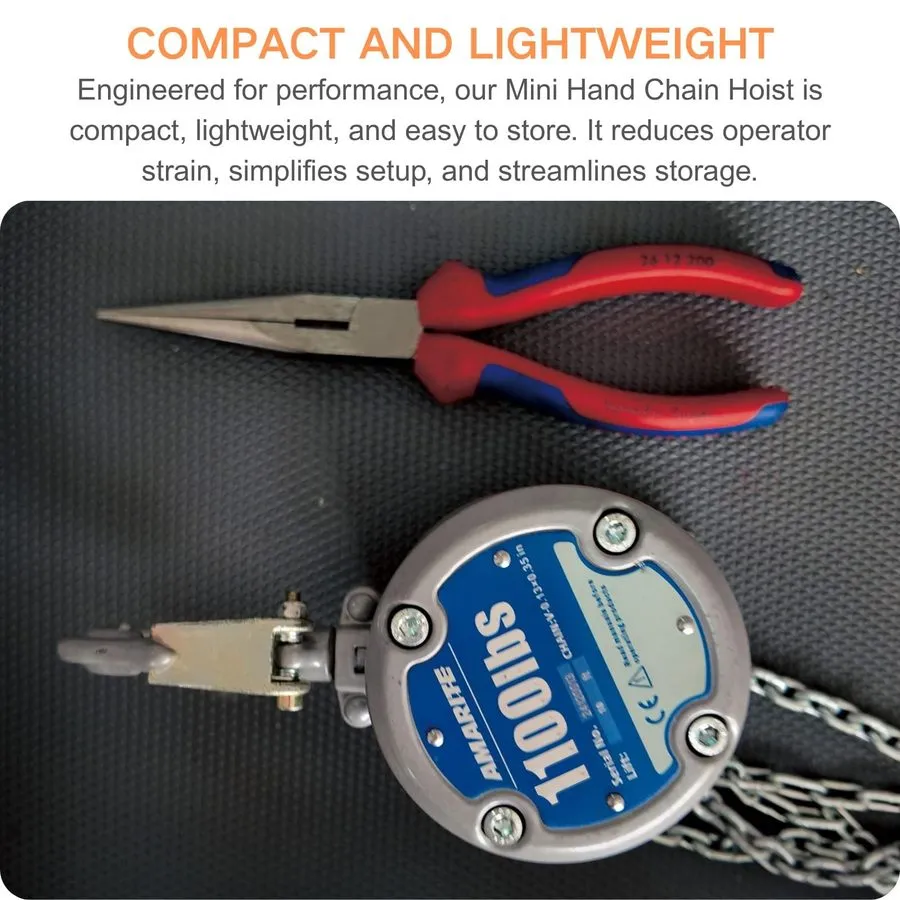 Таль Amarite Mini Chain Hoist1/2 Ton/1100 lbs, 10 ft Lift, 10.2 in Headroom — фото лота 2